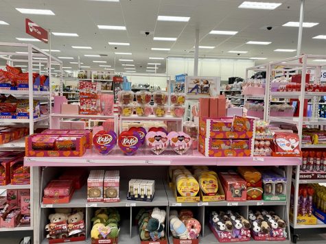 Valentine’s Day decor and candy displayed at target Jan. 9. As Valentines Day is coming up, people are able to buy gifts, candy or decor for their loved ones.