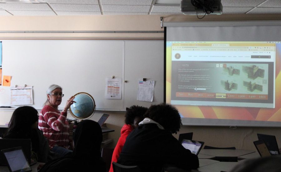 Debra Skadden teaches her World History class about the Cahokia tribe Feb. 10. Next year, Park will be adding a new history class called AP African American Studies.
