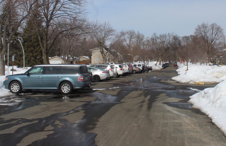 The student parking lot at Park is in disarray due to excessive snowfall and ice on March 20. Students are having a difficult time entering and exiting the parking lot.