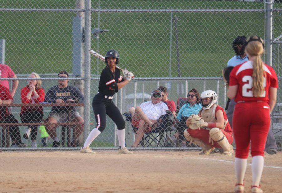 Sophomore Eva Taybior steps up to bat against the Red Knights Park found success in their win over Benilde St. Margarets May 10. 