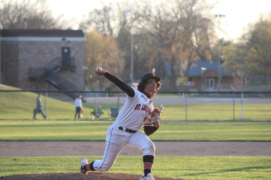 Senior Andruw Vela pitches in the last inning May 3. Park ended up winning the game 3-2.