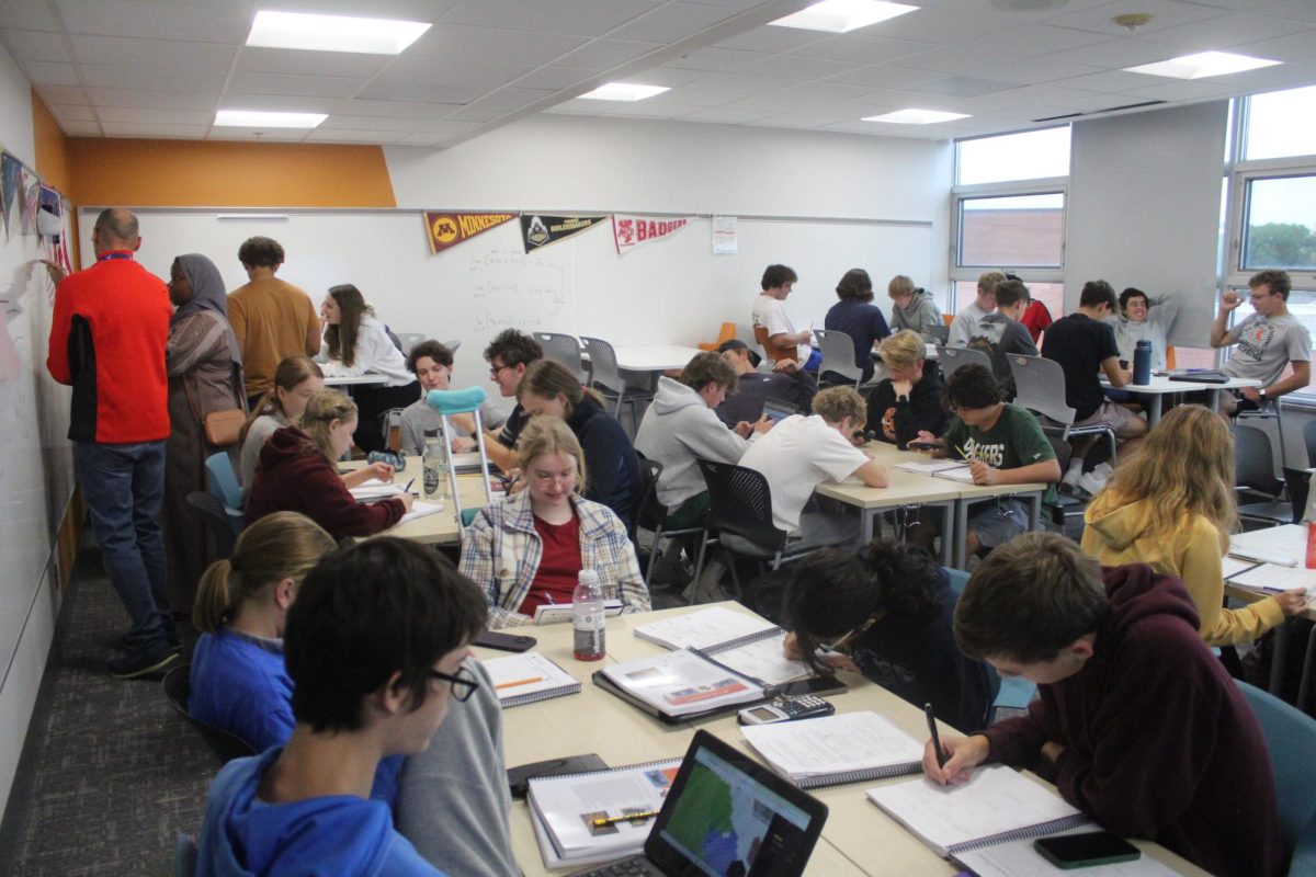 Even with many students missing, Mr. Alquist’s math class still felt very full Sept. 15. Large class sizes make it difficult for some students to learn, and teachers to teach. 