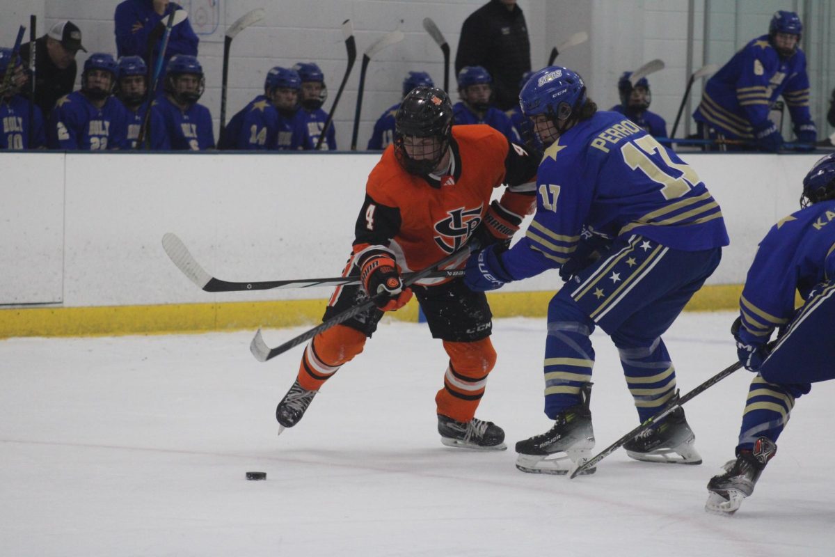 Senior Griffin Krone steals puck from the opposing team Dec. 6. Park lost 5-2 to the Stars.