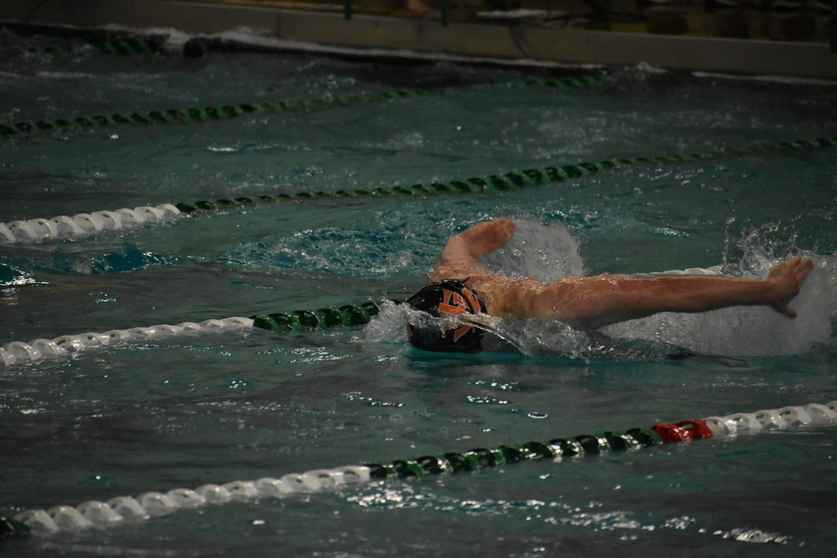Senior Daniel Cameron swims the 100 fly on Jan. 13. The boys competed at Edina on Saturday.
