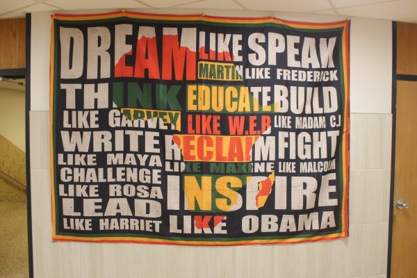 Black history banner draped high in the C3 hallway. Feb 21 this is one of the only representations of Black History Month at Park.