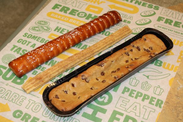 Footlong pretzel, churro and cookie from Subway on Feb. 13. Subway released footlong items permanently as part of its Sidekicks menu.