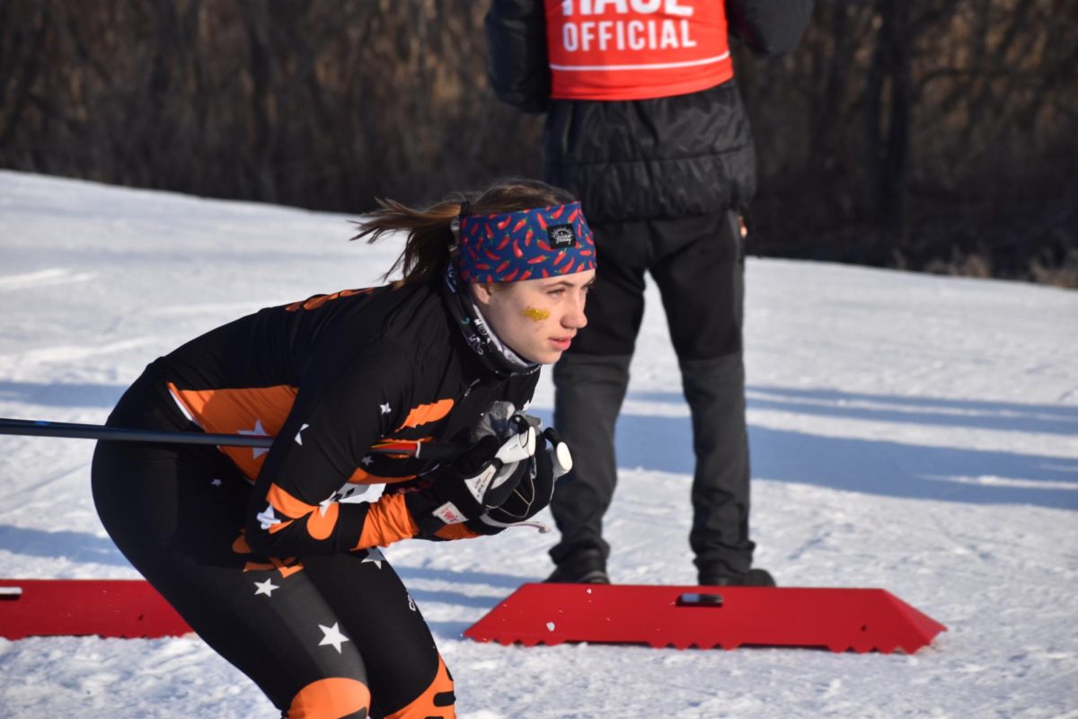 Senior Jersey Miller skis out of the starting gate in the sections classic race Feb. 5. Miller finished in 6th for the classic 5k.