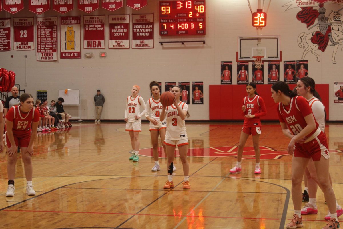 8th grader Katherine Whited prepares for a free throw Feb. 13. Park faces an upset loss with a score of 100-55.