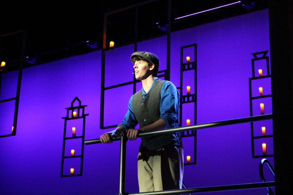 Junior Declan Gaines (Jack) sings the song Santa Fe. Opening night for the Newsies musical was March 21.