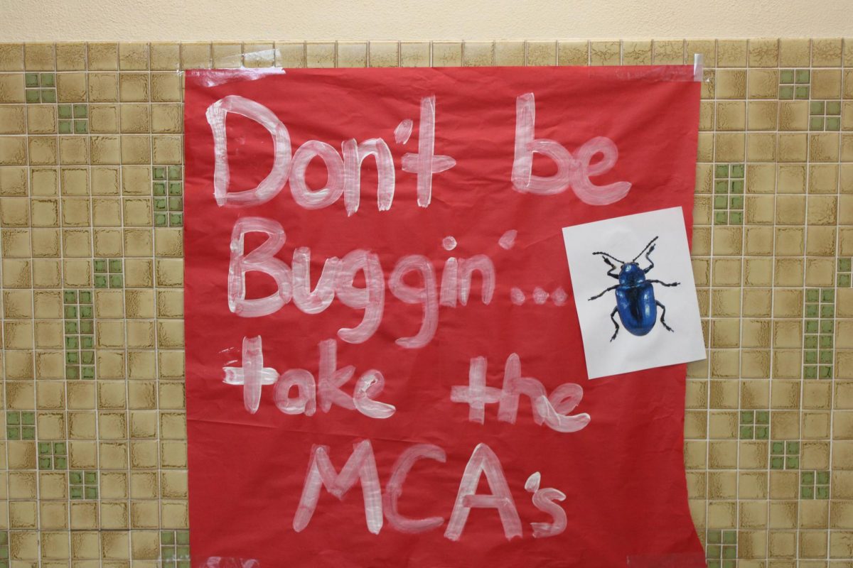 MCA sign in B2 hallway Mar. 21. Many posters have been placed around the school, convincing students to take the MCAs.