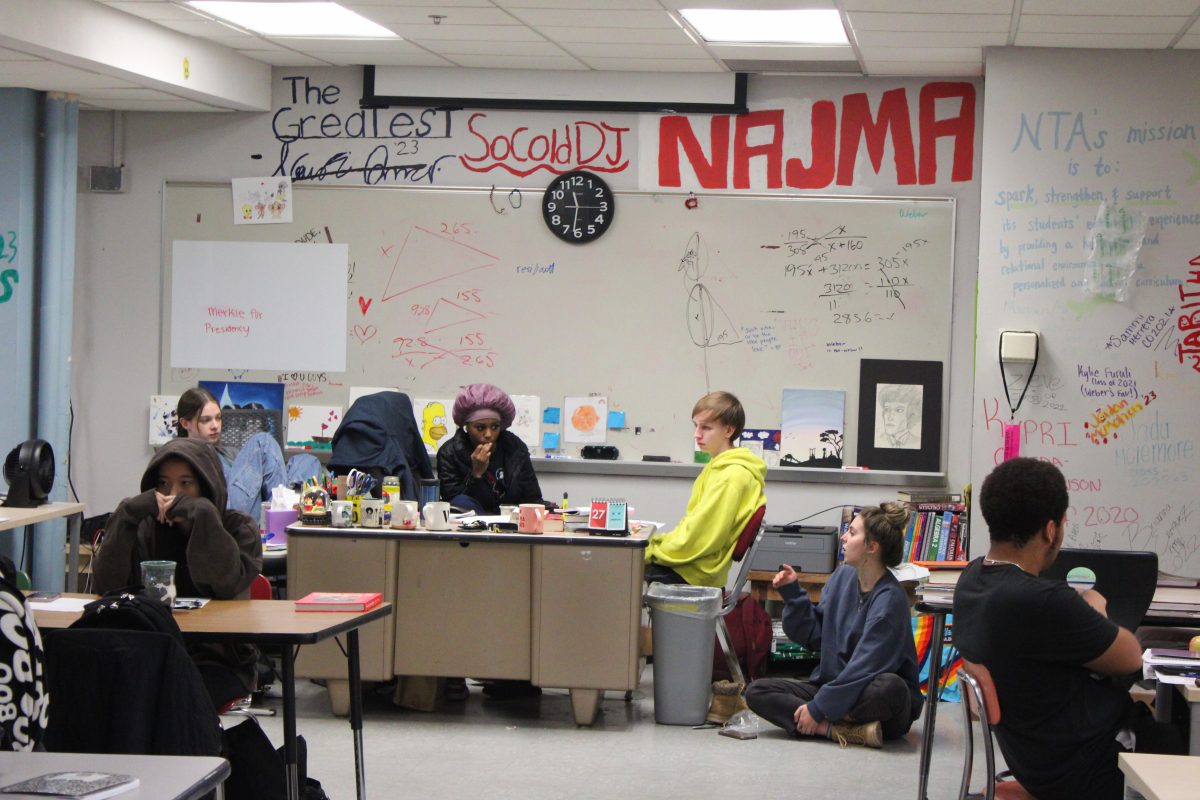 Non-Traditional Academy Students have a discussion about their futures March 1. The NTA is a student-led program that gives students an alternative learning option.