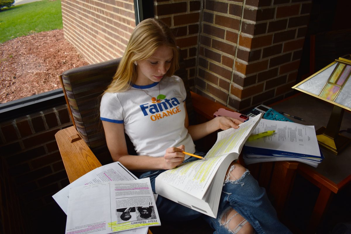 Junior Sylvia Tolzin studies for the Advanced Placement US History Exam. The test is set to take place on May 10.