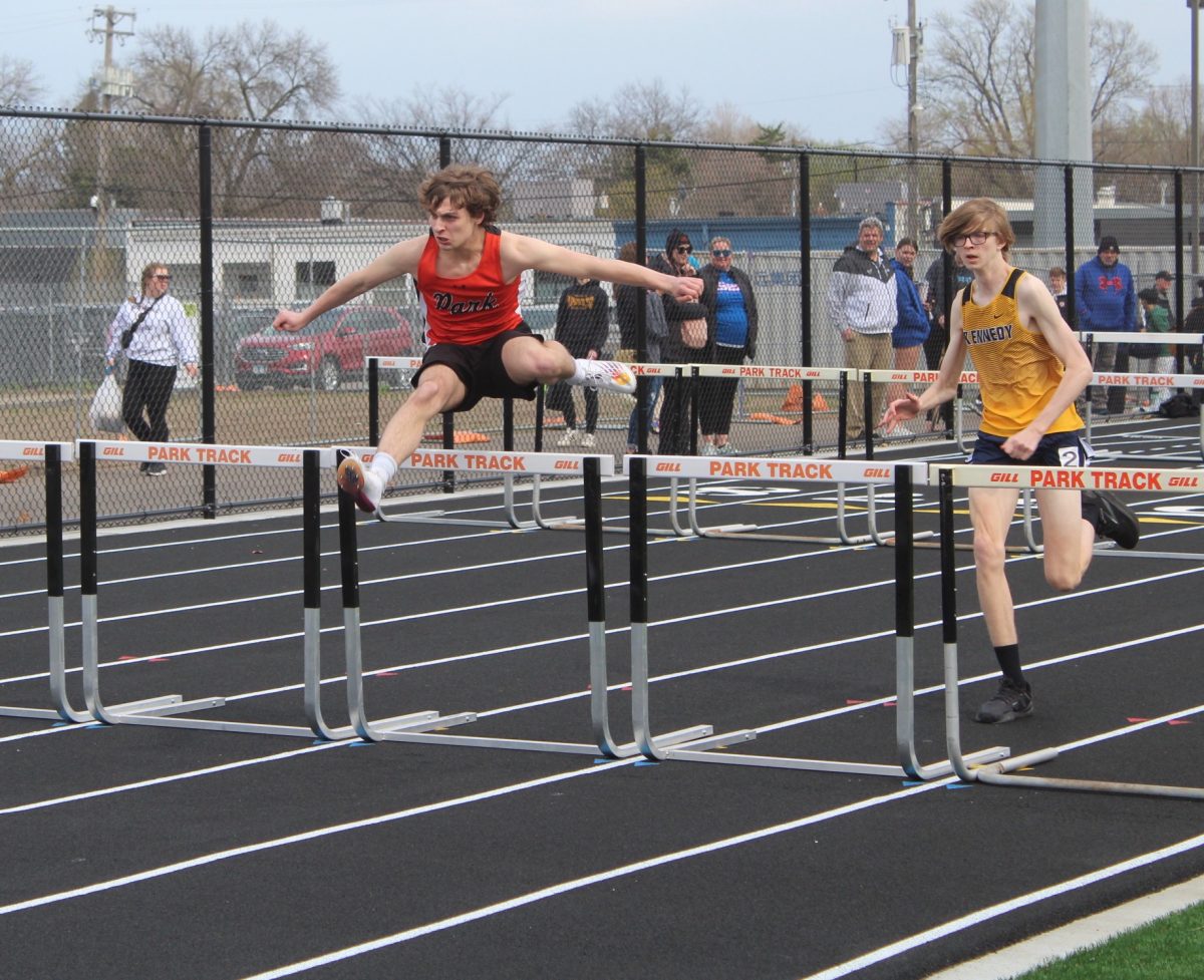 Senior+Jonah+Kaufman+participates+in+the+110+Meter+Hurdle+dash+April+22.+Kaufman+ran+a+20.15+and+finished+11th.