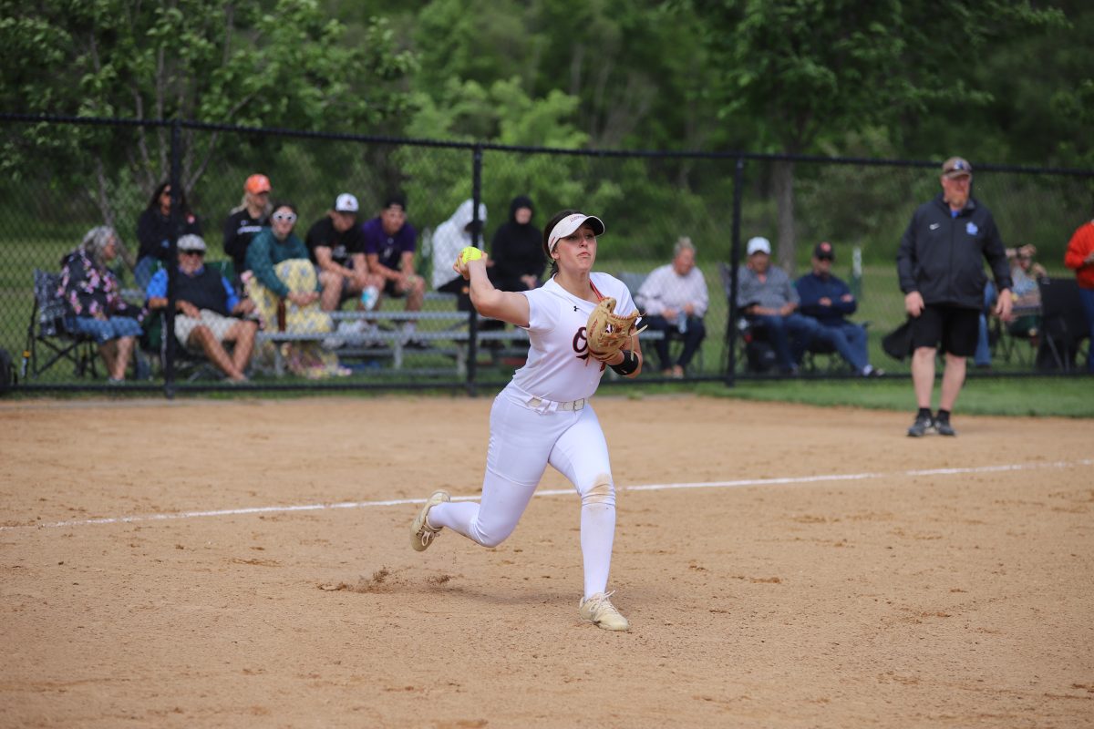 Junior Sydney Gallentine makes a throw to first base May 24. Park lost this sections game against Hopkins 4-11.