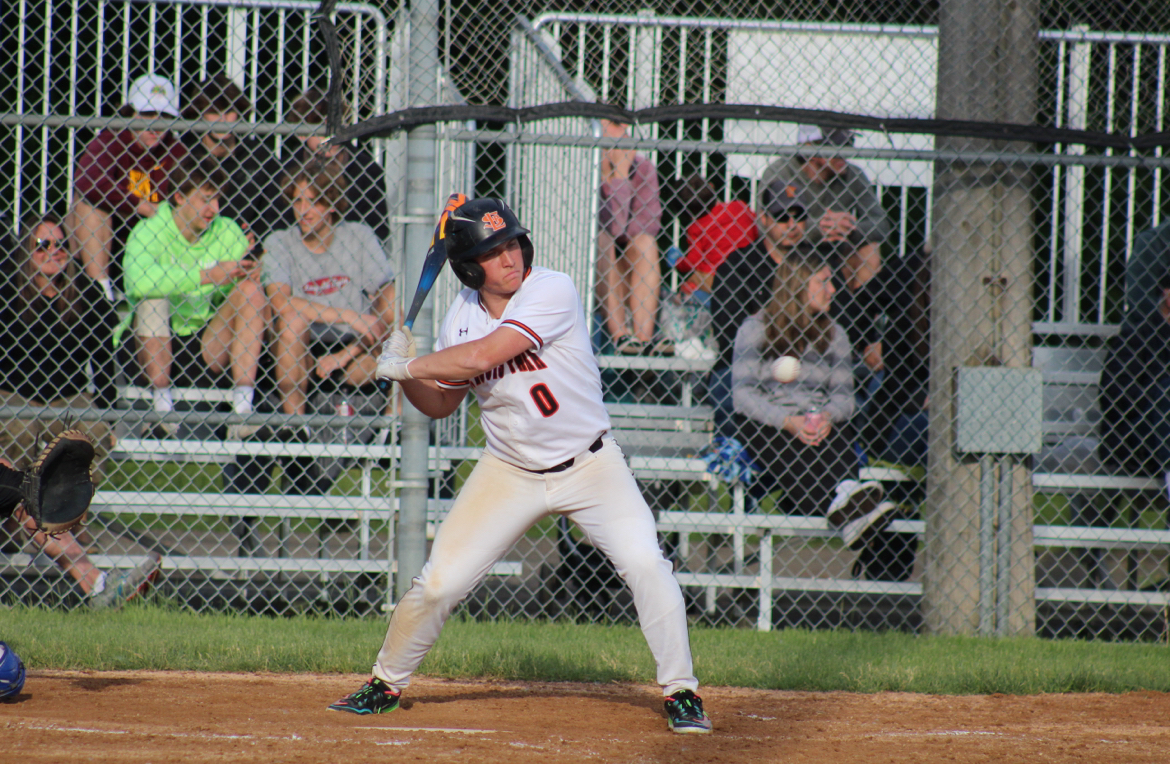 Senior Griffin Krone loads up to swing May 28. Park battled to stay in the game, losing 5-6 to Hopkins.