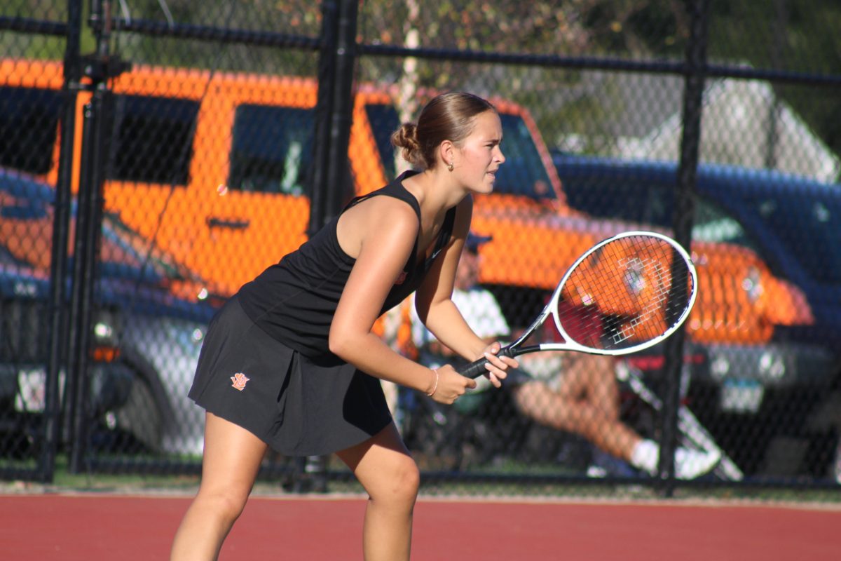 Senior Kate Grimm gets ready to hit the ball back to Southwest Sept. 25. Park loses 0-7.