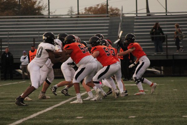 Park's defense lines up to stop the Southwest Lakers Oct. 22. Park wins 37-18 in their first game of sections.