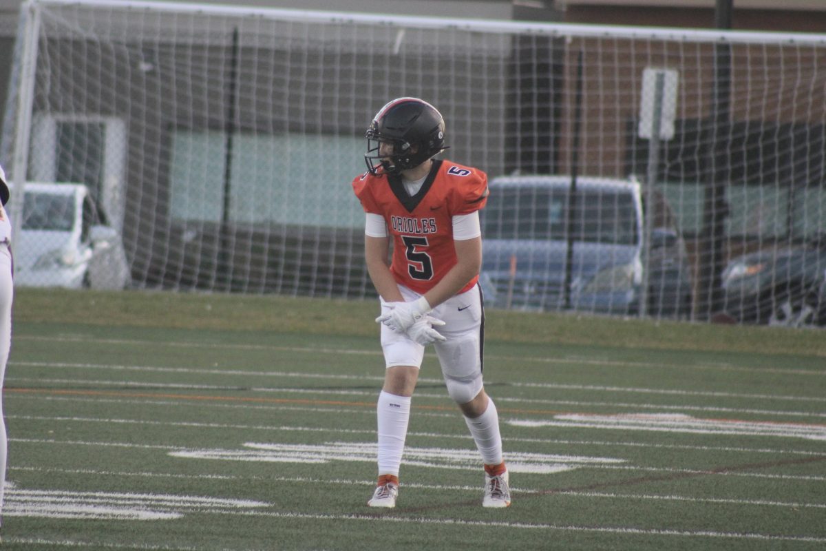 Senior Jeremy Eichten prepares for offensive play. Eichten is a wide receiver for Park.