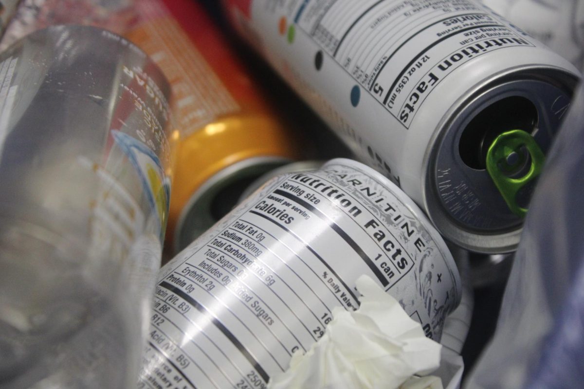 Classroom trash filled with empty energy drink cans Oct. 31. Many Park students turn to energy drinks to provide them with caffeine to boost them after not receiving enough sleep.