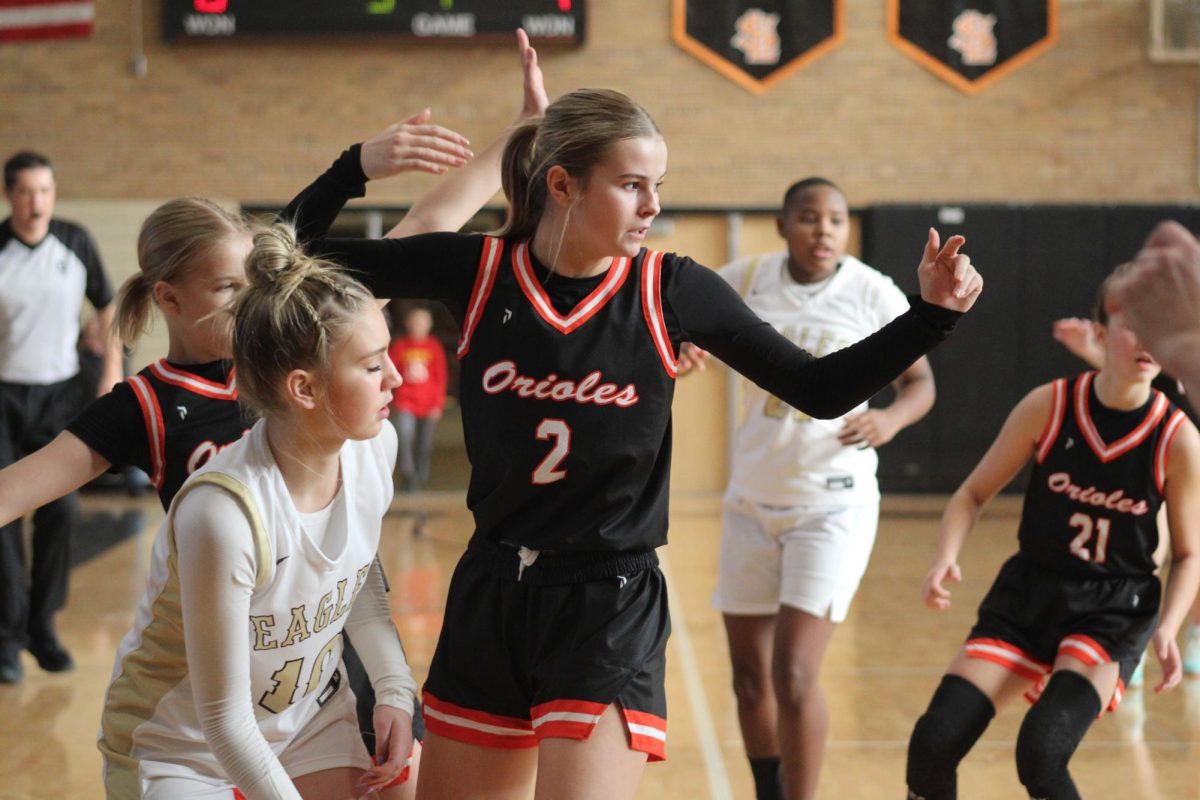 Senior Gabby Fadden guards an opponent Jan. 4. Park girls basketball beat Apple Valley 66-52.