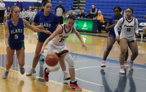 Seventh grader Ella Ludwig dribbles the ball Jan. 11. Park beat Blake 53-44.