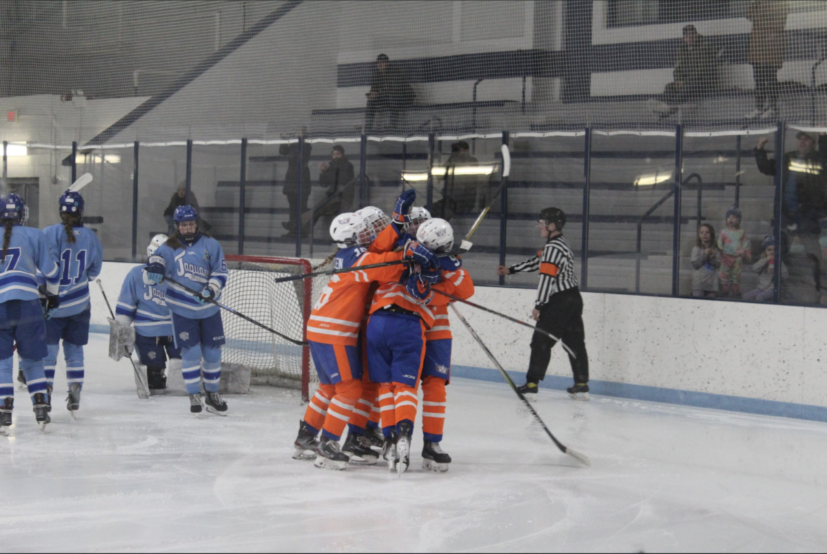 Hopkins Park celebrates after scoring a goal Feb. 8. Hopkins Park beat Bloomington Jefferson 4-2.