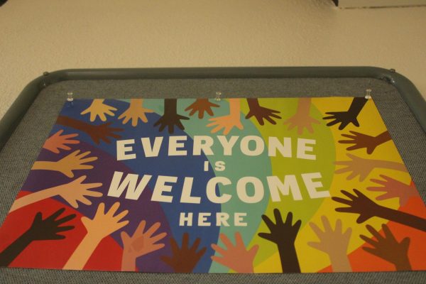 Poster outside of the office of Parks’ racial equity coaches welcomes diversity. This helps students at Park feel like they’re supported and seen. 